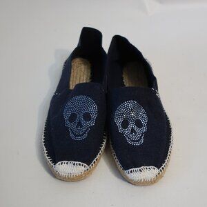NWT Womens Cousu Main Navy Blue Flat Espadrilles W/Rhinestone Skull EUR 40/US 9